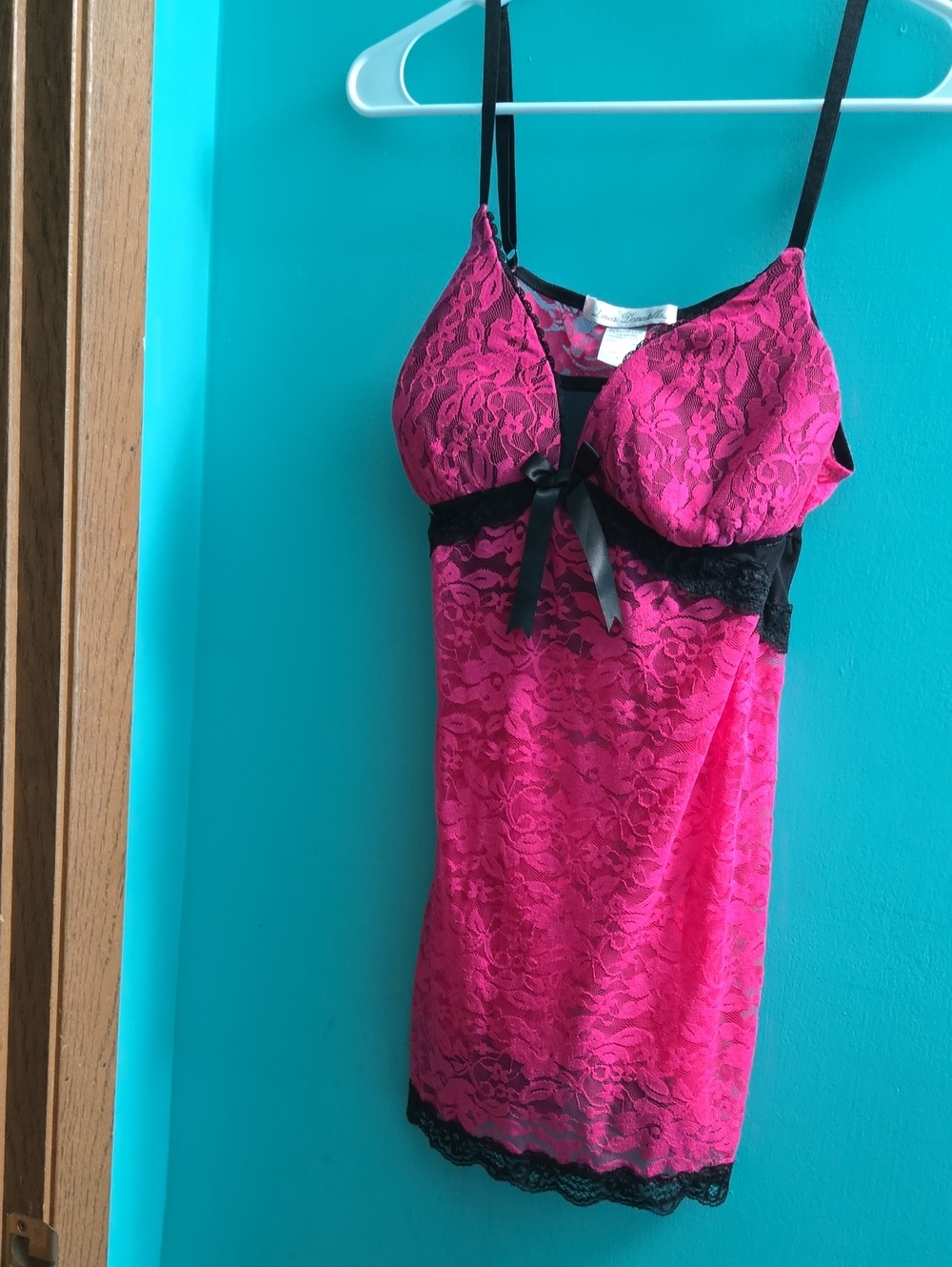 Linea Donatella Hot Pink Lace Chemise with Black Trim